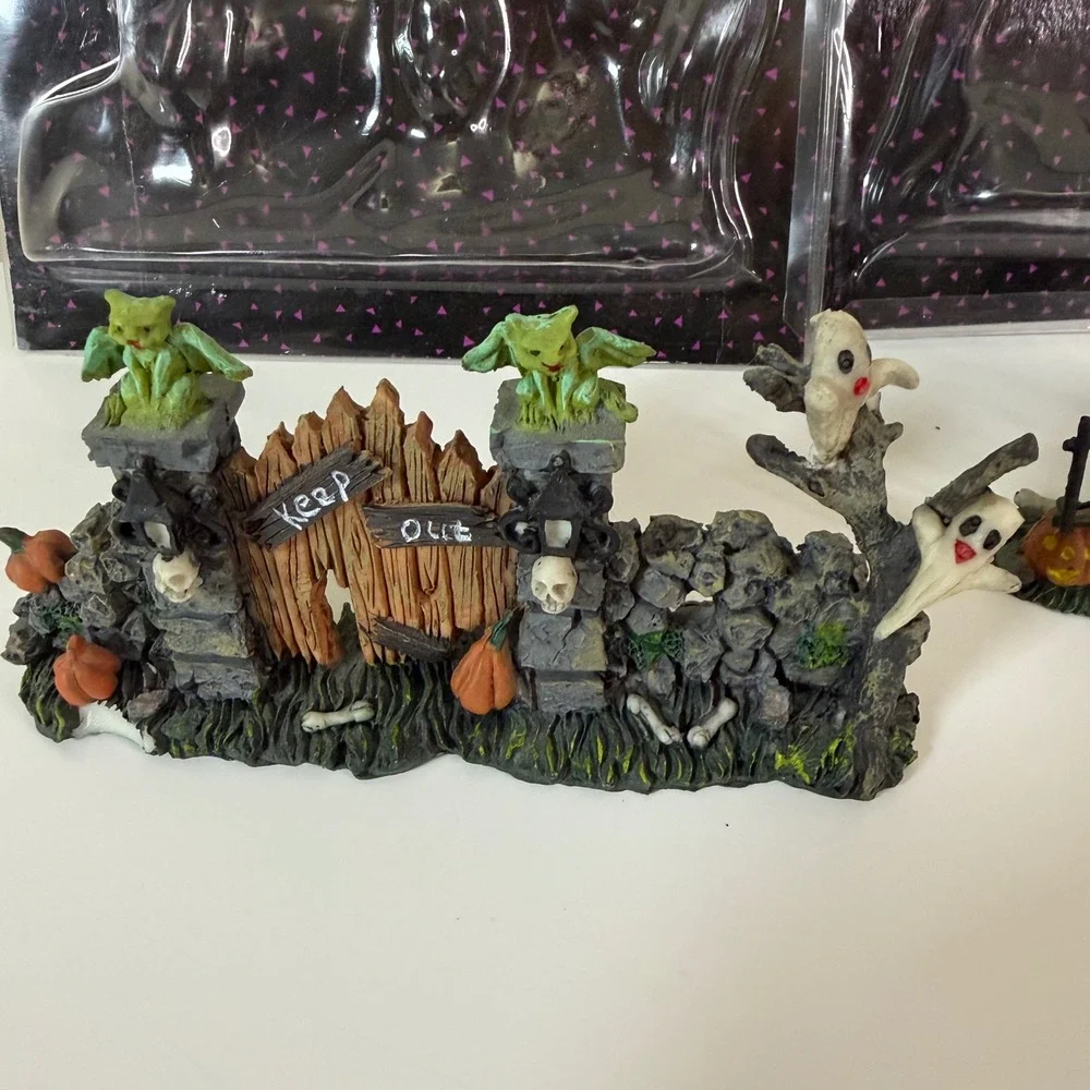 Spooky Hollow Set of 2 Creepy Gate Halloween Decor Resin Village Accessory Mini